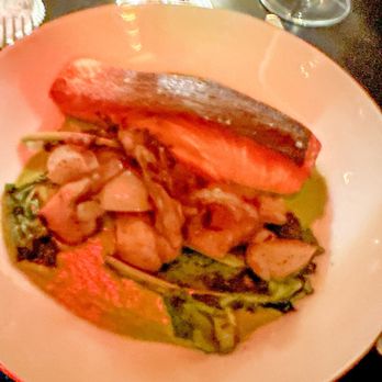 Delilah - The Glory Bay Salmon ( sunchokes, mushrooms, cippolini, caper berry, Benton's bacon, dill emulsion. Yum  pic : @purejoyfoodie - American Near Me - Miami, Florida