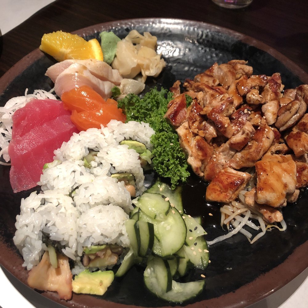 Kiku Sushi - Three item combination: chicken teriyaki, octopus roll, and sashimi - Japanese Near Me - Monrovia, California Kiku Sushi - Three item combination: chicken teriyaki, octopus roll, and sashimi - Japanese Near Me - Monrovia, California