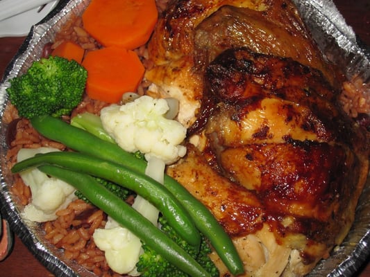 Photo of Senor Pollo - New York, NY, US. half chicken combo, rice & beans, steamed veggies