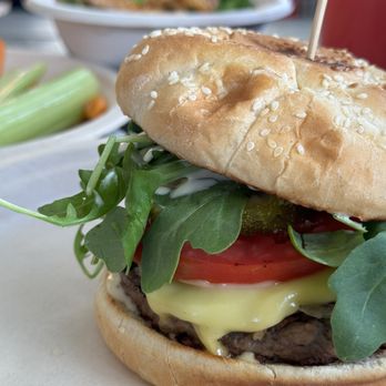 Green Tomato Grill - VEGAN CHAR BURGER w/cheese - New American Near Me - Brea, California