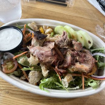 The Cadillac Cowboy - Bunkhouse salad w/ pulled pork - Barbeque Near Me - Lake Arrowhead, California