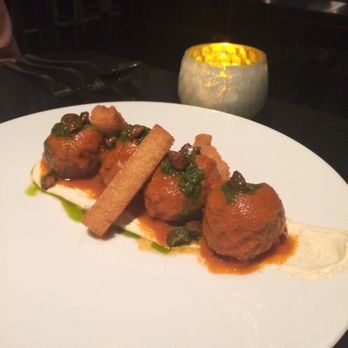 1601 Bar & Kitchen - Lamb and pork meatballs, Sri Lankan cinnamon, cilantro almond relish $16 - Asian Fusion Near Me - San Francisco, California 1601 Bar & Kitchen - Lamb and pork meatballs, Sri Lankan cinnamon, cilantro almond relish $16 - Asian Fusion Near Me - San Francisco, California