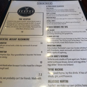 The Vesper - Lots of drink choices and menu food options - Cocktail Bars Near Me - Rochester, New York The Vesper - Lots of drink choices and menu food options - Cocktail Bars Near Me - Rochester, New York