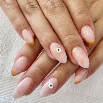 Fellini Nail Studio - Nails for Greece trip - evil eye with gold accents - Nail Salons Near Me - Santa Clara, California Fellini Nail Studio - Nails for Greece trip - evil eye with gold accents - Nail Salons Near Me - Santa Clara, California