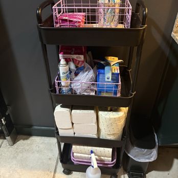 Fizzy Jane's - Love this extra touch of all could be needed items in the ladies room! - New American Near Me - Southport, North Carolina