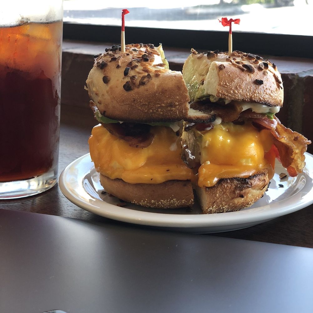 Lighthouse Coffee - Breakfast sandwich on a Bagel with Iced coffee - Coffee & Tea Near Me - Santa Barbara, California Lighthouse Coffee - Breakfast sandwich on a Bagel with Iced coffee - Coffee & Tea Near Me - Santa Barbara, California