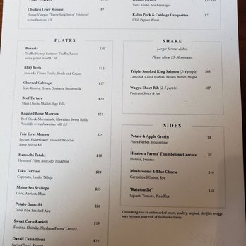 Senia - Dinner menu for August - Cocktail Bars Near Me - Honolulu, Hawaii