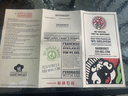 Menu photo 3 Pizza Factory Oakhurst, CA Menu photo 3 Pizza Factory Oakhurst, CA