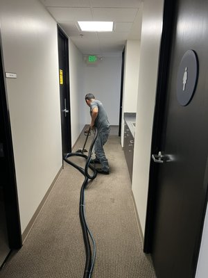 Carpet Cleaning Services - We offer carpet cleaning at all of our customers locations, one-time jobs, or we can put you on a quarterly/yearly schedule to clean your carpets. We use machine heat extraction, spot removal, and machine bonnet surface cleaning methods to get the carpets looking good again!