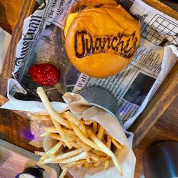 Juanchis burger and fries and all the sauces Juanchis burger and fries and all the sauces