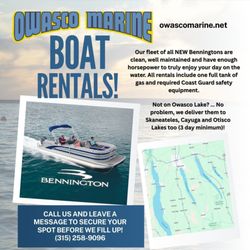 Owasco Marine - Owasco Marine's Rental Calendar is accepting 2025 reservations!
Call: (315) 258-9096 to book your ride today!