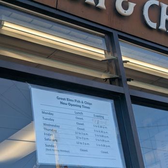 Great Elms Fish & Chips - The hours. - Fish & Chips Near Me - Hemel Hempstead, HRT