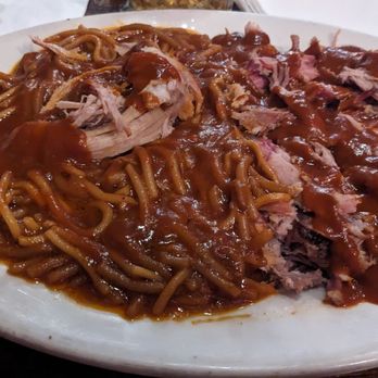 The Bar-B-Q Shop - The Bar B Q spaghetti with pulled pork 2/5 - Barbeque Near Me - Memphis, Tennessee The Bar-B-Q Shop - The Bar B Q spaghetti with pulled pork 2/5 - Barbeque Near Me - Memphis, Tennessee