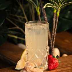 Twenty First - Rain Delay - A mix of Grey Goose Strawberry Lemongrass, Fresh Ginger, Yuzu, and Eucalyptus