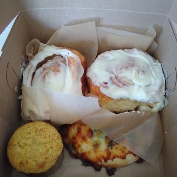 The Gingered Peach - 2 cinnamon buns, olive oil cake and a hidden bialy. - Coffee & Tea Near Me - Lawrence Township, New Jersey The Gingered Peach - 2 cinnamon buns, olive oil cake and a hidden bialy. - Coffee & Tea Near Me - Lawrence Township, New Jersey