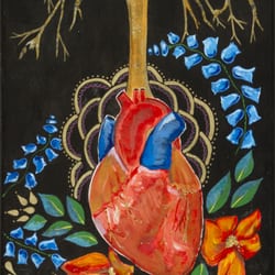 Magpie - "rooted in heart" by Georgia Gresh, mixed-media on canvas with barn wood frame. $1,250