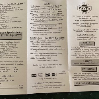 Paul's Pasta Shop - Menu - Italian Near Me - Groton, Connecticut Paul's Pasta Shop - Menu - Italian Near Me - Groton, Connecticut