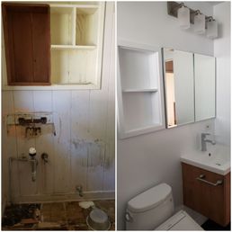 Demolish and replace toilet/basin and redoing built-in shelving.