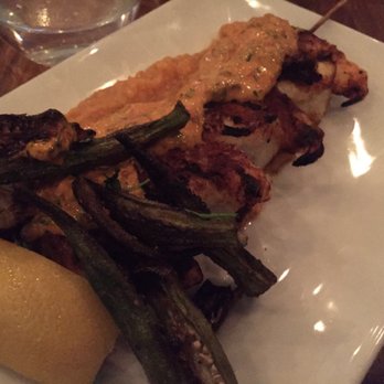 Sarma - The blackened shrimp with harrisa! The harrisa sauce is fantastic, and I loved the fried okra, complements the sauce perfectly. - Middle Eastern Near Me - Somerville, Massachusetts
