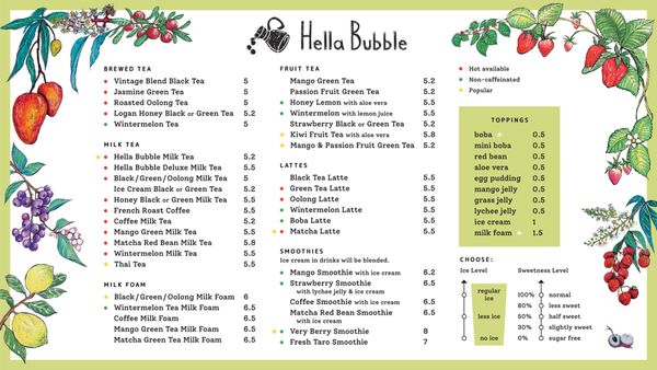 Menu photo 8 Hella Bubble San Antonio, TX