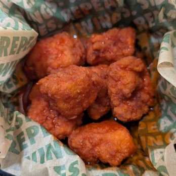 Wingstop - Original Hot Boneless Wings. Not bad, but the flavor was kind of muted, and the wings were very soft - Chicken Wings Near Me - Lakewood, California