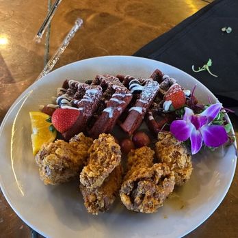 Noir Kitchen & Cocktails - Chicken and Waffles brunch platter. - Soul Food Near Me - Nashville, Tennessee Noir Kitchen & Cocktails - Chicken and Waffles brunch platter. - Soul Food Near Me - Nashville, Tennessee