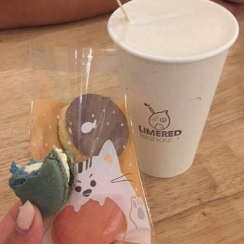 LimeRed Tea House - Half eaten earl gray macaron - Coffee & Tea Near Me - Boston, Massachusetts
