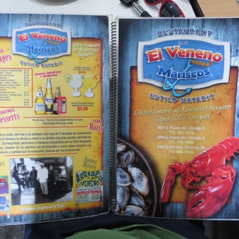 Mariscos El Veneno - Menu. Cover and back page (beverages, dessert, restaurant history). - Mexican Near Me - Atlanta, Georgia Mariscos El Veneno - Menu. Cover and back page (beverages, dessert, restaurant history). - Mexican Near Me - Atlanta, Georgia