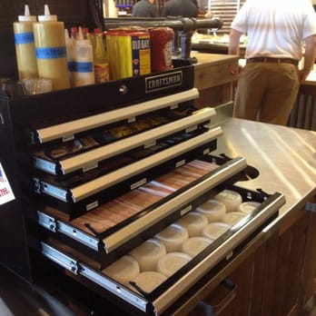 Mission BBQ - Condiments and cup related things are in a toolbox.  How clever! - Barbeque Near Me - Richmond, Virginia