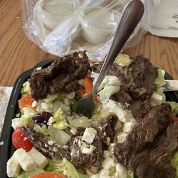 Roast Beef & Seafood - Greek salad with steak tips.
