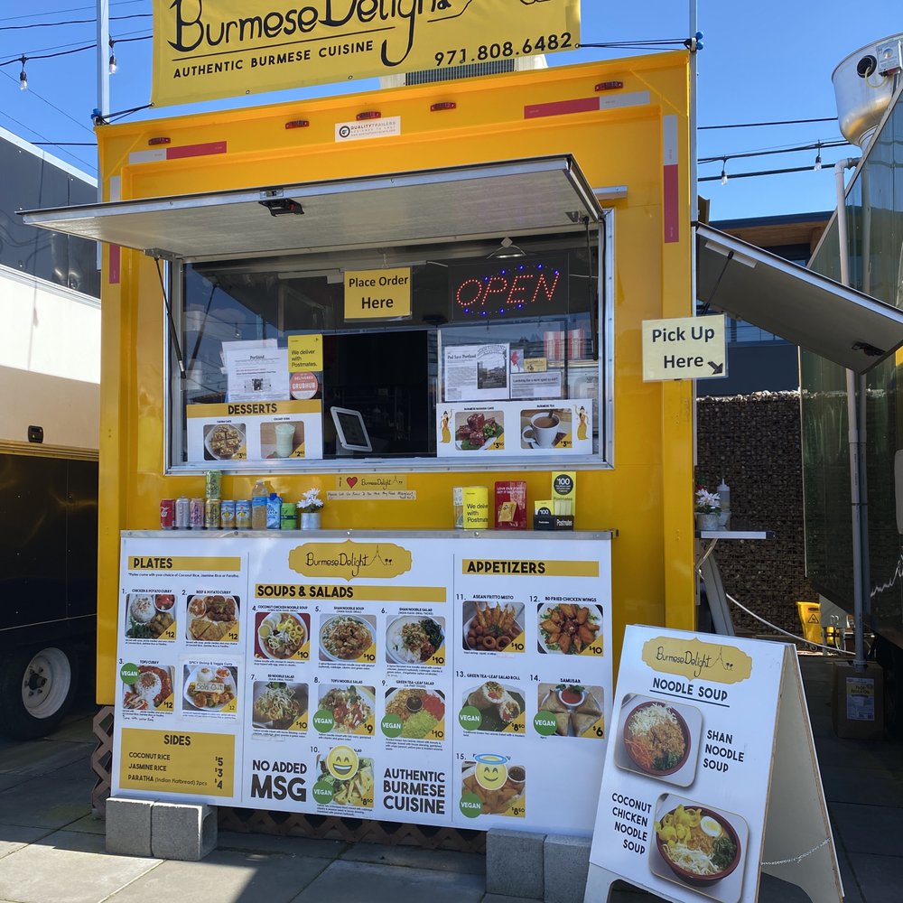 Burmese Delight - a yellow food truck with menus - Food Trucks Near Me - Portland, Oregon