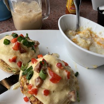 Another Broken Egg Cafe - Crab cake Benedict with cheese grits - Cafes Near Me - Lake Mary, Florida