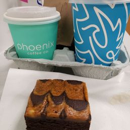 Phoenix Coffee: latte, cider and gluten-free pumpkin cheesecake brownie Phoenix Coffee: latte, cider and gluten-free pumpkin cheesecake brownie