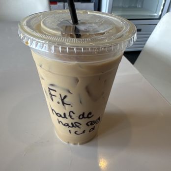Moka's Coffee House Inc - Iced French kiss latte with half decaf half regular coffee. - Coffee & Tea Near Me - Saraland, Alabama Moka's Coffee House Inc - Iced French kiss latte with half decaf half regular coffee. - Coffee & Tea Near Me - Saraland, Alabama