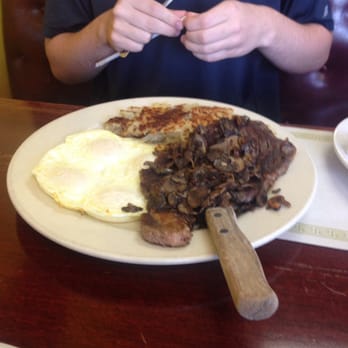 Joe's Cafe - Ribeye with mushrooms and eggs. - Breakfast & Brunch Near Me - St. Joseph, Michigan