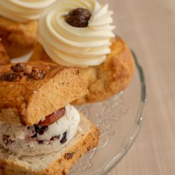 Baking Room Dessert - Special scone with homemade fig jam and cream and Cranberry cream cheese and rasberry jam,