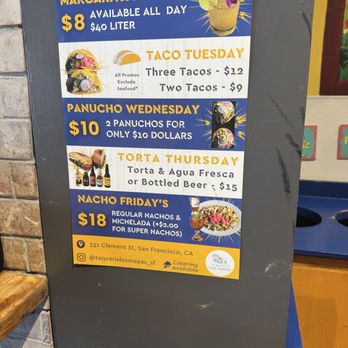 Taqueria Los Mayas - Specials menu - Tacos Near Me - San Francisco, California