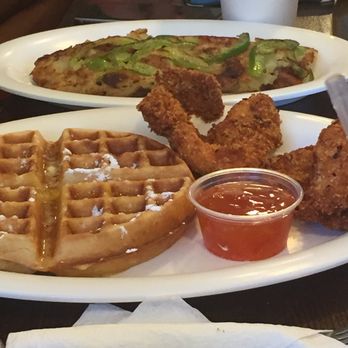 Cedar Park Cafe - Waffles, chicken cutlet, and sweet & sour sauce... - Breakfast & Brunch Near Me - Philadelphia, Pennsylvania