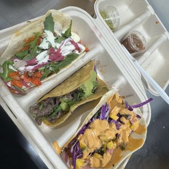 Taco Empreso - Butter chicken taco, middle is carne Asada tacos and right is the Baja taco. - Tacos Near Me - Edison, New Jersey Taco Empreso - Butter chicken taco, middle is carne Asada tacos and right is the Baja taco. - Tacos Near Me - Edison, New Jersey