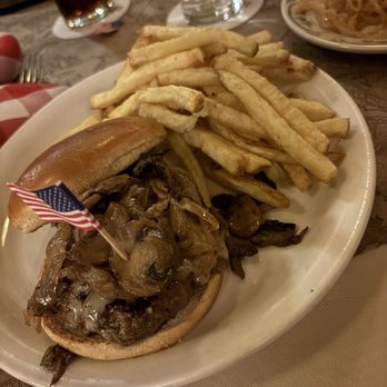 Ted's Montana Grill - Avalon burger (no blue cheese, no arugula + mushrooms) w/ Fresh Cut French Fries - Burgers Near Me - Aurora, Colorado Ted's Montana Grill - Avalon burger (no blue cheese, no arugula + mushrooms) w/ Fresh Cut French Fries - Burgers Near Me - Aurora, Colorado