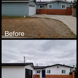 Universal Painting & Coatings - Exterior Painting, baby blue to white with black trim.