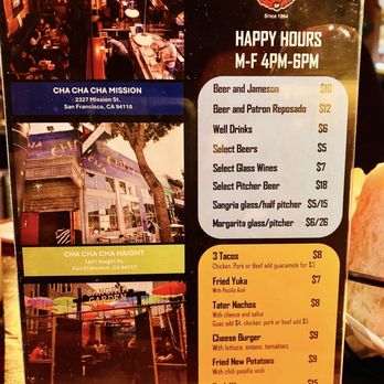 Cha Cha Cha - Happy Hour menu - Cocktail Bars Near Me - San Francisco, California