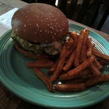 Hobbit Cafe - Avocado burger and fries. - Burgers Near Me - Houston, Texas