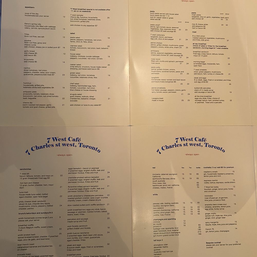 7 West Cafe - Menu - Italian Near Me - Toronto, Ontario