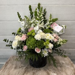 Katherine's Flower Shop - 24" x 19" Flower arrangement (Size Large) -- Asked for green, white, and a hint of color! It was perfect.