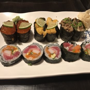 Sushi Matsuri - Ikura (salmon roe), uni (sea urchin), natto, and kawaii roll (with seaweed paper instead of cucumber) - Sushi Bars Near Me - Gainesville, Florida
