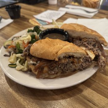 Rebels Burger and Brew - French dip with sautéed veggies - Burgers Near Me - Yucaipa, California Rebels Burger and Brew - French dip with sautéed veggies - Burgers Near Me - Yucaipa, California