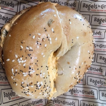 Bagels 'n Grinds - Everything bagel with jalapeño siracha bagel - Breakfast & Brunch Near Me - Hanover, Maryland
