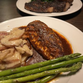 Stubrik's Steakhouse - Cajun Chicken, Au Gratin Potatoes, Asparagus 16oz Ribeye, Baked Potato, Sautéed Spinach - Steakhouses Near Me - Fullerton, California Stubrik's Steakhouse - Cajun Chicken, Au Gratin Potatoes, Asparagus 16oz Ribeye, Baked Potato, Sautéed Spinach - Steakhouses Near Me - Fullerton, California
