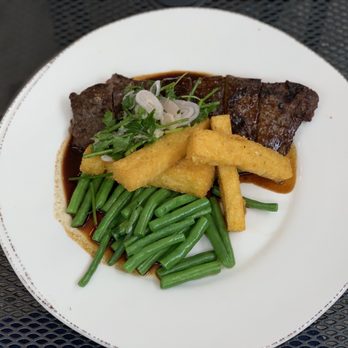 Brandywine - Grilled bavette steak with crispy polenta, sautéed green beans, gremolata and red wine sauce. Simply perfect!!! - New American Near Me - Cedarburg, Wisconsin Brandywine - Grilled bavette steak with crispy polenta, sautéed green beans, gremolata and red wine sauce. Simply perfect!!! - New American Near Me - Cedarburg, Wisconsin